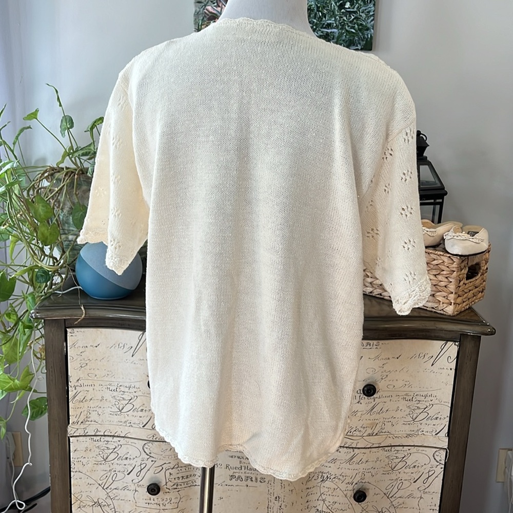 VINTAGE JACLYN SMITH CROCHETED KNIT BEADED SWEATER IVORY CREAM SIZE LARGE - Picture 5 of 16